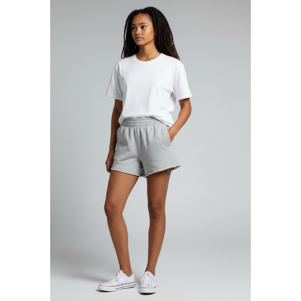 Aerie Women M Gray Heather Sweat Shorts Raw Hem Side Slits Pull On Casual